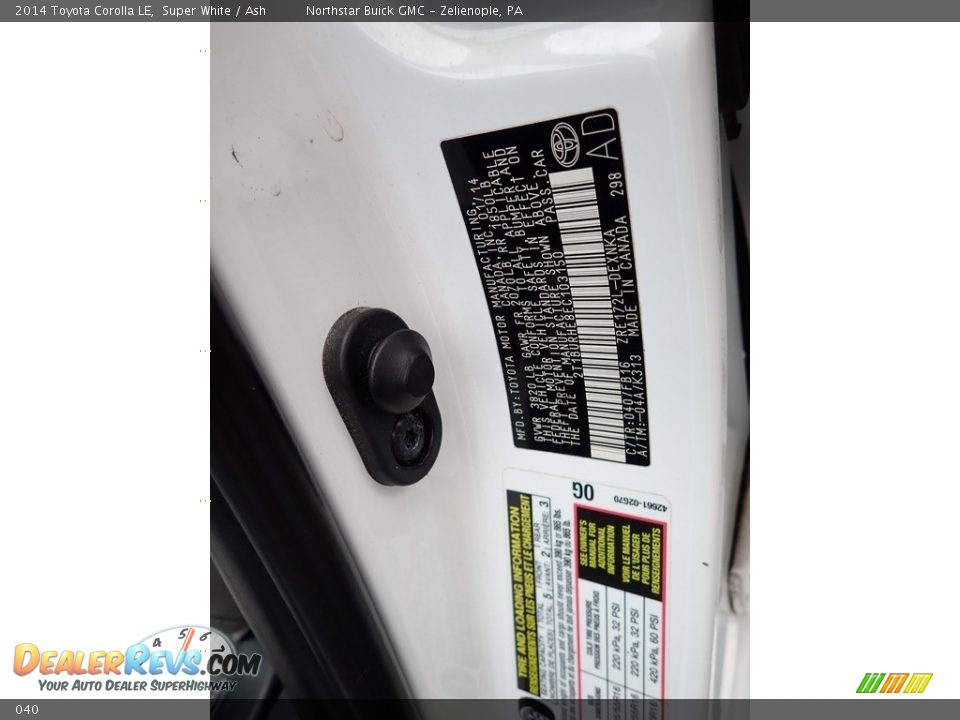 Toyota Color Code 040 Super White