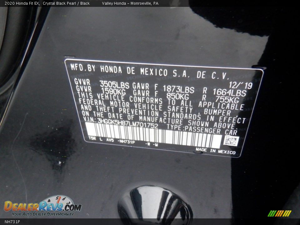 Honda Color Code NH731P Crystal Black Pearl