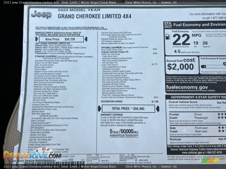 2023 Jeep Grand Cherokee Limited 4x4 Window Sticker Photo #31