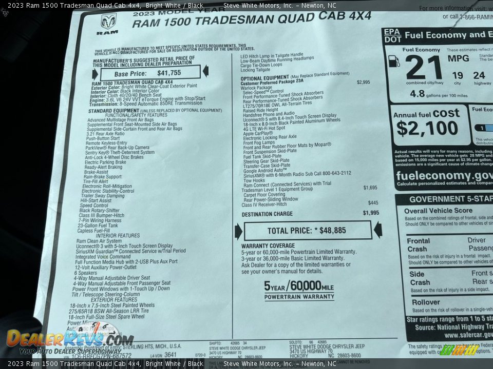 2023 Ram 1500 Tradesman Quad Cab 4x4 Window Sticker Photo #25