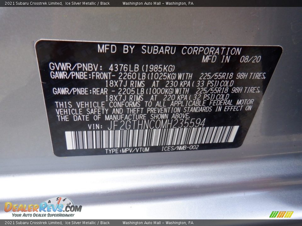 2021 Subaru Crosstrek Limited Ice Silver Metallic / Black Photo #33