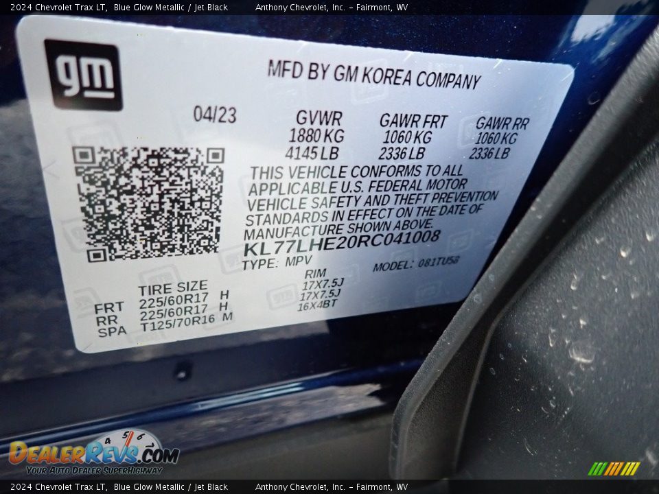 2024 Chevrolet Trax LT Blue Glow Metallic / Jet Black Photo #15