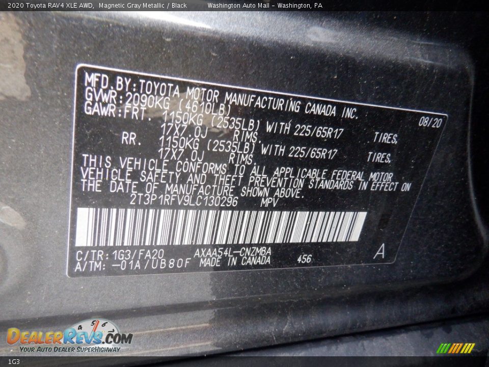 Toyota Color Code 1G3 Magnetic Gray Metallic