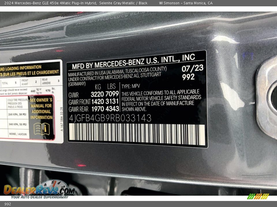 Mercedes-Benz Color Code 992 Selenite Gray Metallic