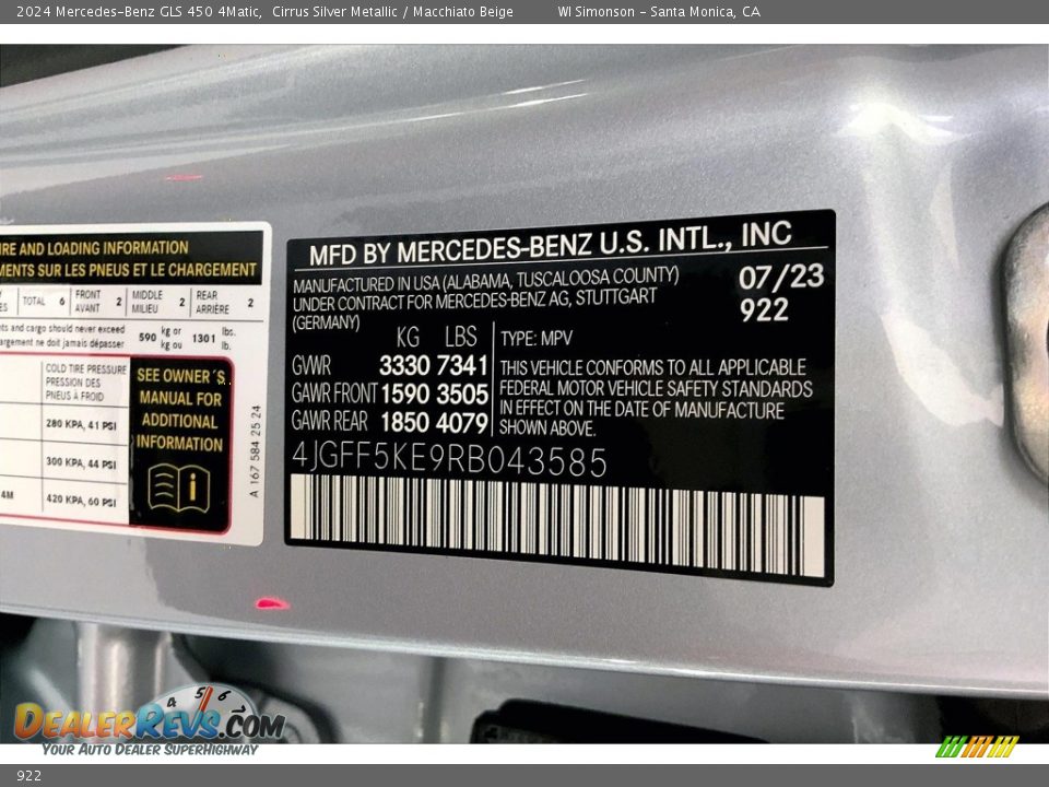 Mercedes-Benz Color Code 922 Cirrus Silver Metallic