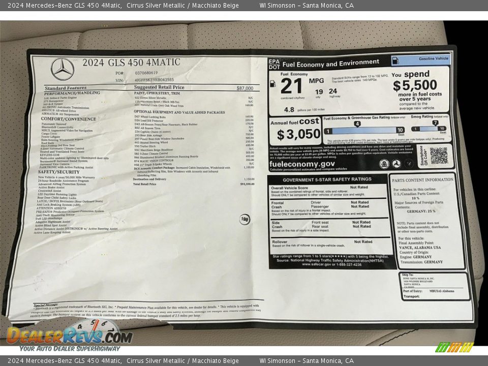 2024 Mercedes-Benz GLS 450 4Matic Window Sticker Photo #13