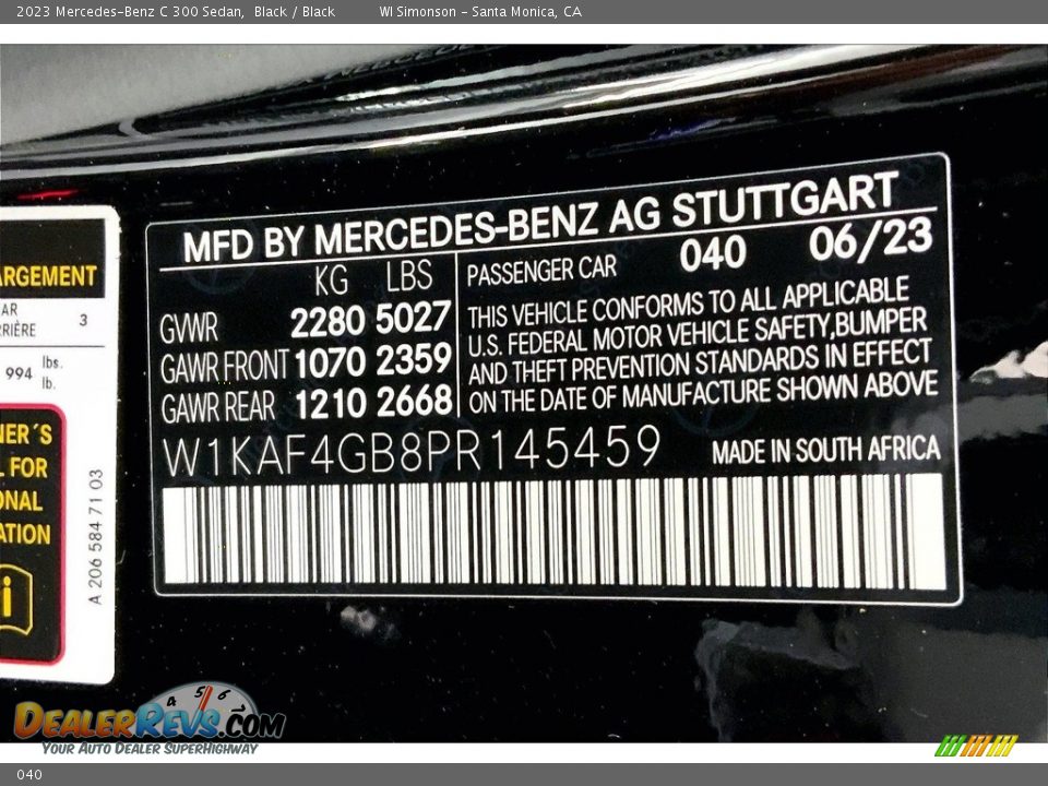 Mercedes-Benz Color Code 040 Black