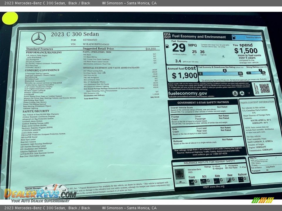 2023 Mercedes-Benz C 300 Sedan Window Sticker Photo #13