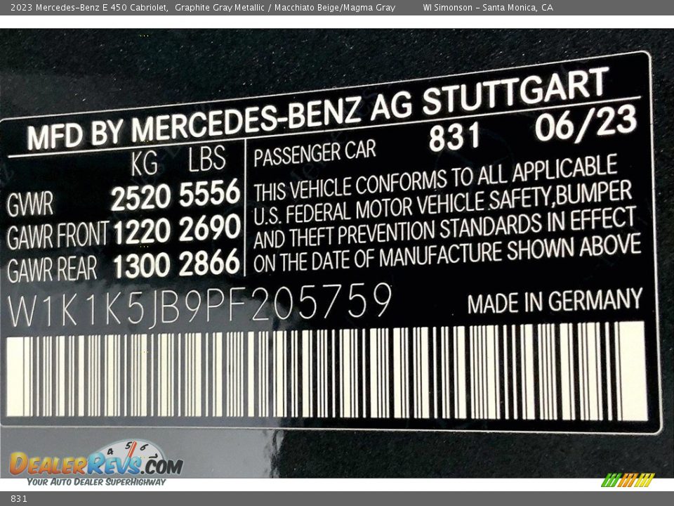 Mercedes-Benz Color Code 831 Graphite Gray Metallic