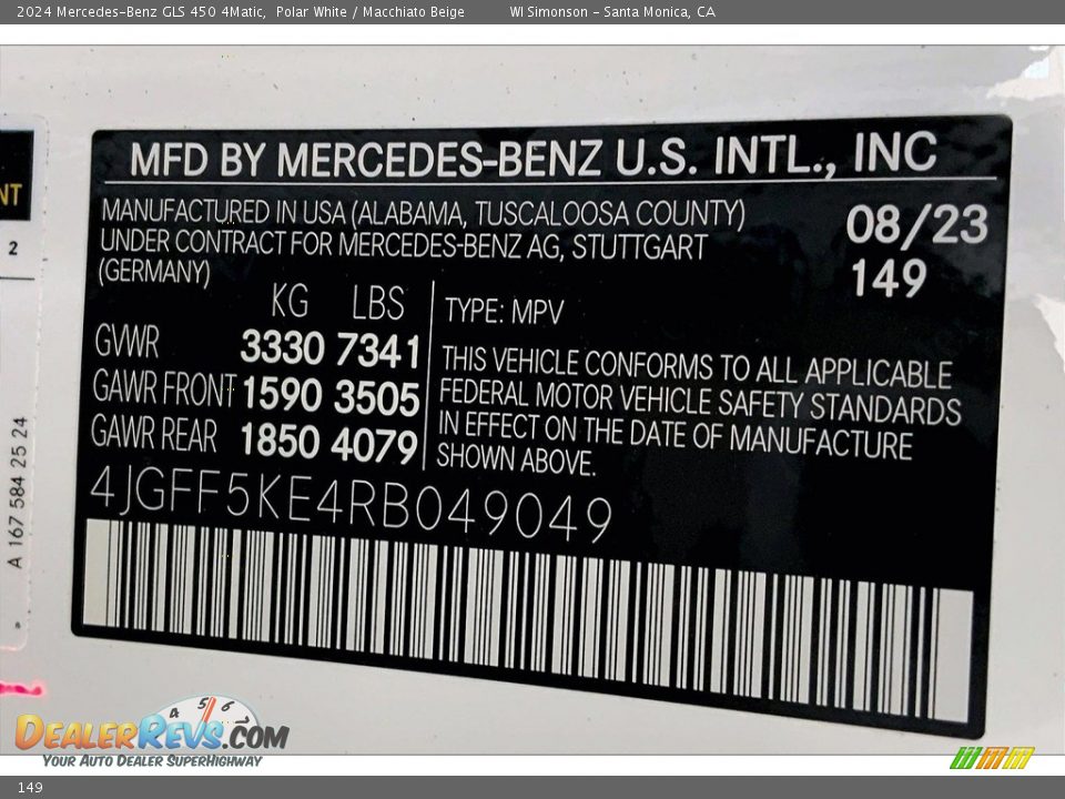 Mercedes-Benz Color Code 149 Polar White