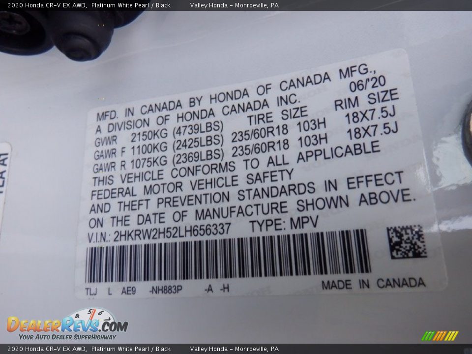 2020 Honda CR-V EX AWD Platinum White Pearl / Black Photo #33