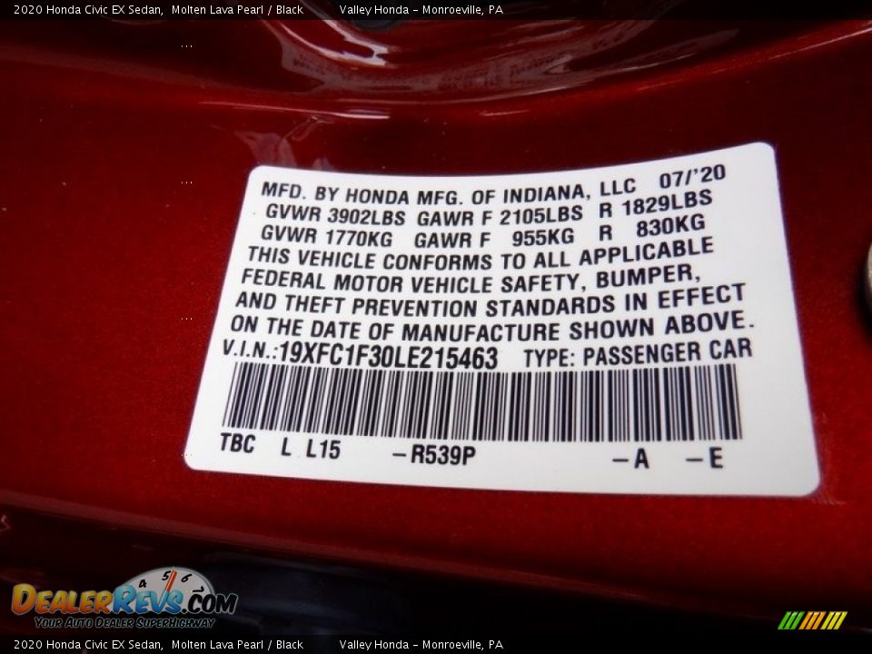 2020 Honda Civic EX Sedan Molten Lava Pearl / Black Photo #31
