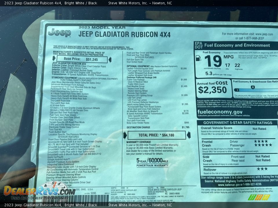 2023 Jeep Gladiator Rubicon 4x4 Window Sticker Photo #29