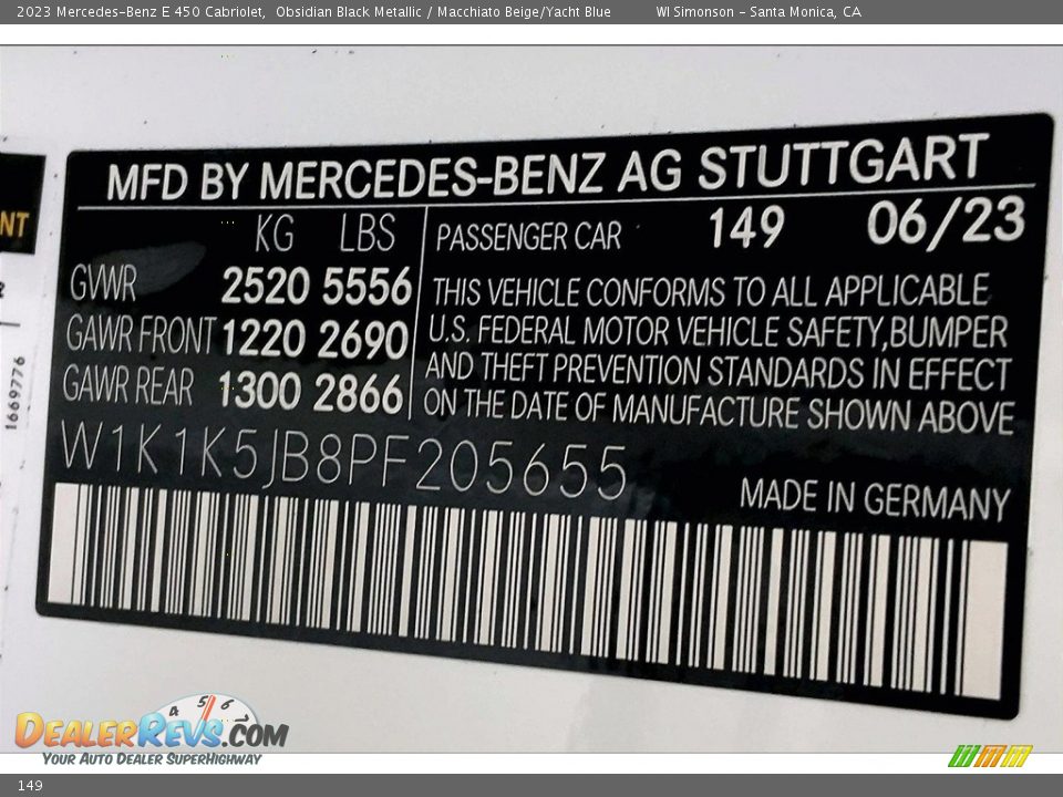 Mercedes-Benz Color Code 149 Obsidian Black Metallic
