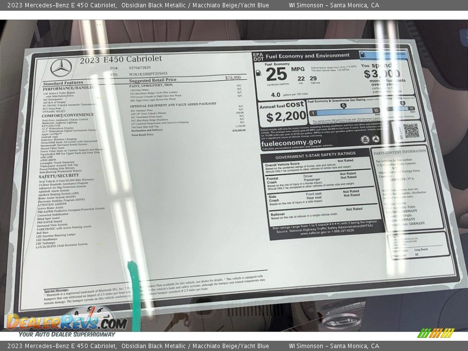 2023 Mercedes-Benz E 450 Cabriolet Window Sticker Photo #13