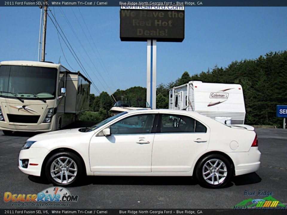2011 Ford Fusion SEL V6 White Platinum Tri-Coat / Camel Photo #2