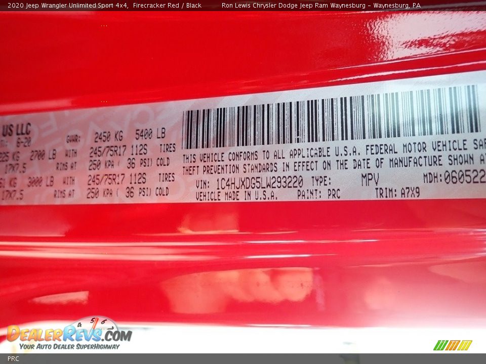 Jeep Color Code PRC Firecracker Red