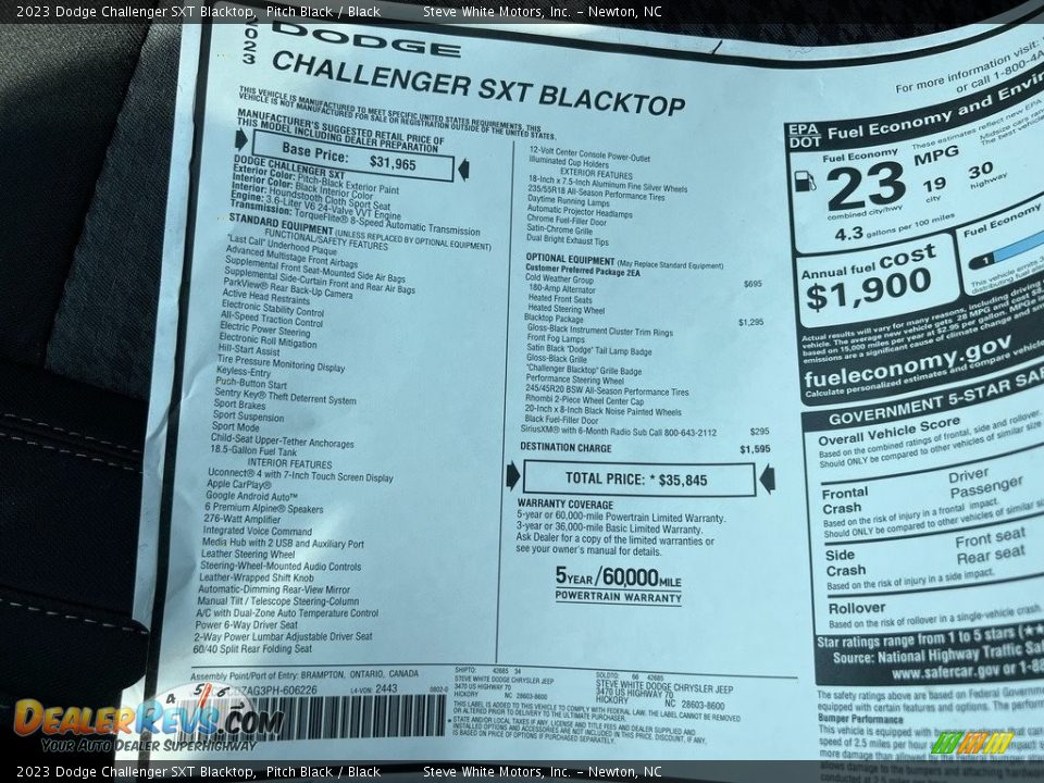 2023 Dodge Challenger SXT Blacktop Pitch Black / Black Photo #26