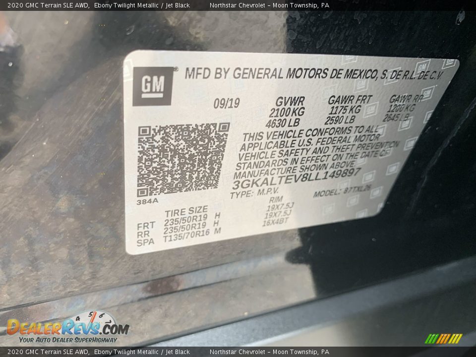 2020 GMC Terrain SLE AWD Ebony Twilight Metallic / Jet Black Photo #32