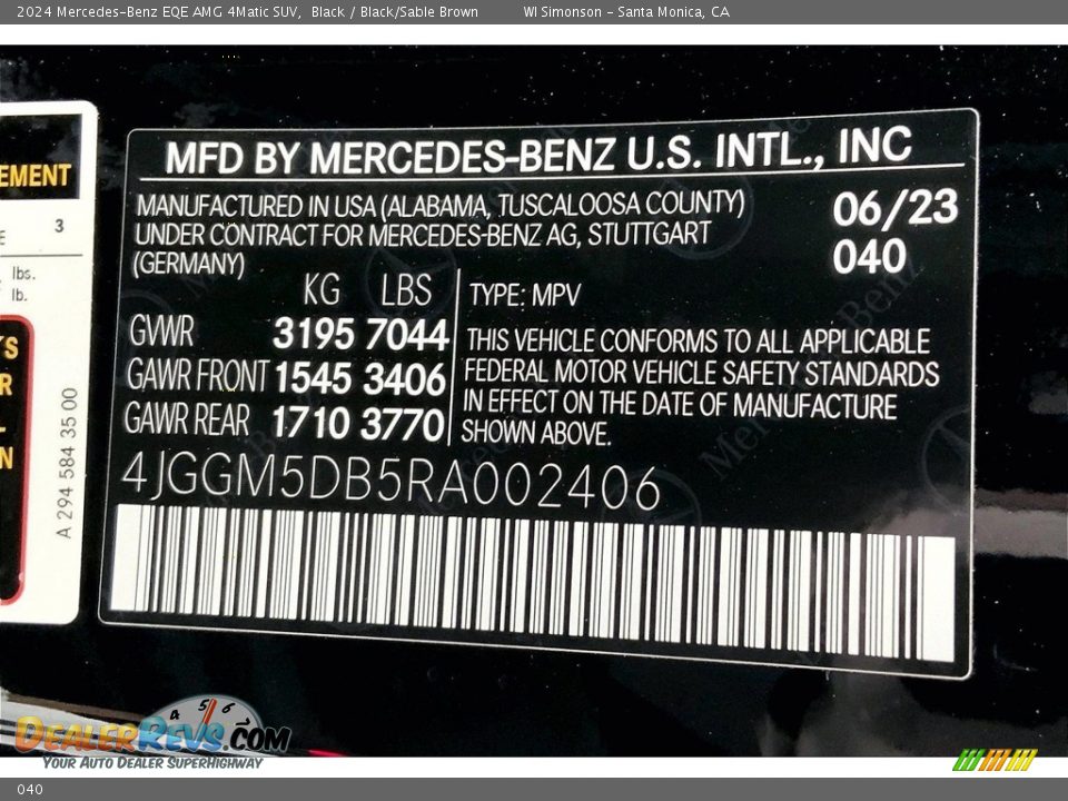 Mercedes-Benz Color Code 040 Black