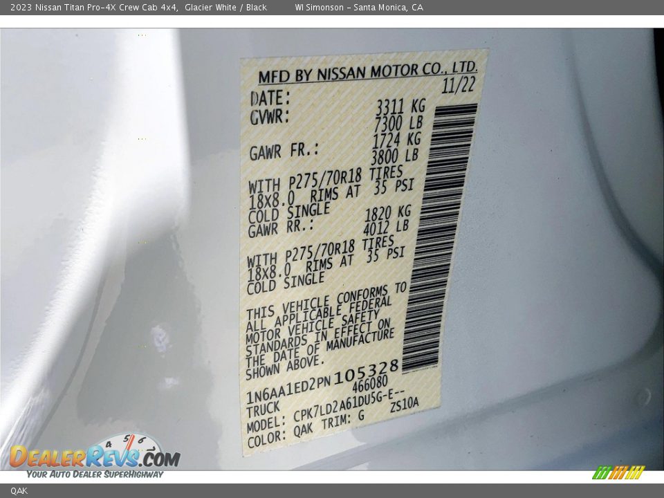 Nissan Color Code QAK Glacier White