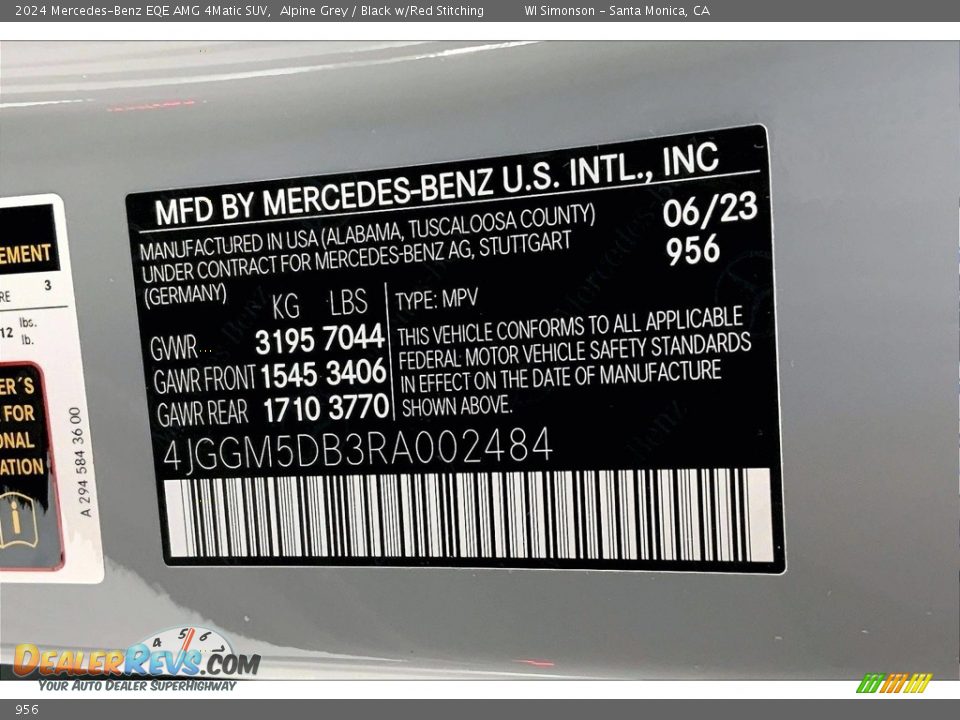 Mercedes-Benz Color Code 956 Alpine Grey