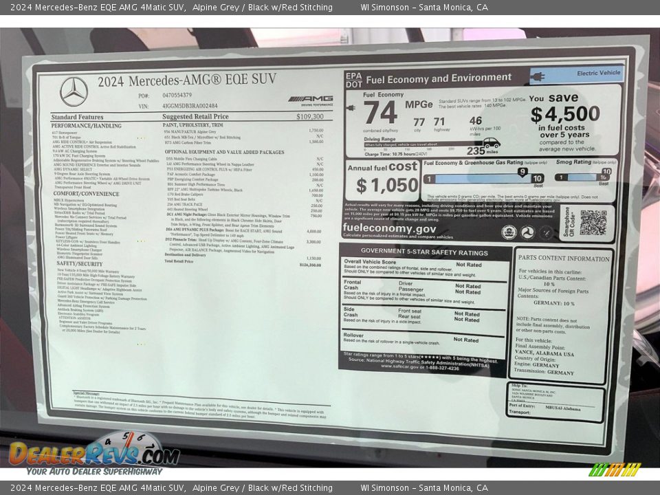 2024 Mercedes-Benz EQE AMG 4Matic SUV Window Sticker Photo #12