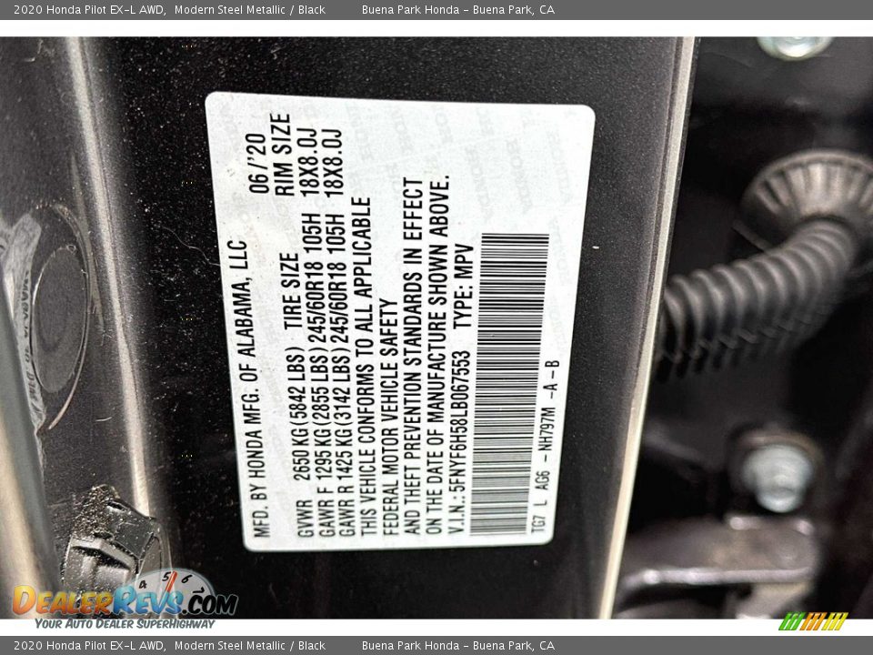 2020 Honda Pilot EX-L AWD Modern Steel Metallic / Black Photo #34