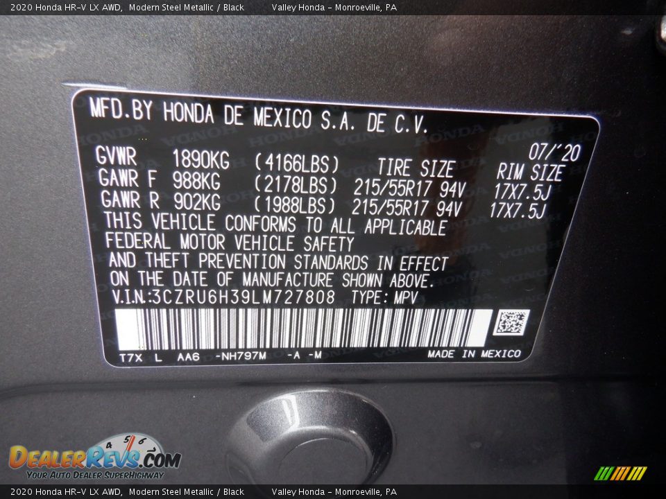 2020 Honda HR-V LX AWD Modern Steel Metallic / Black Photo #30