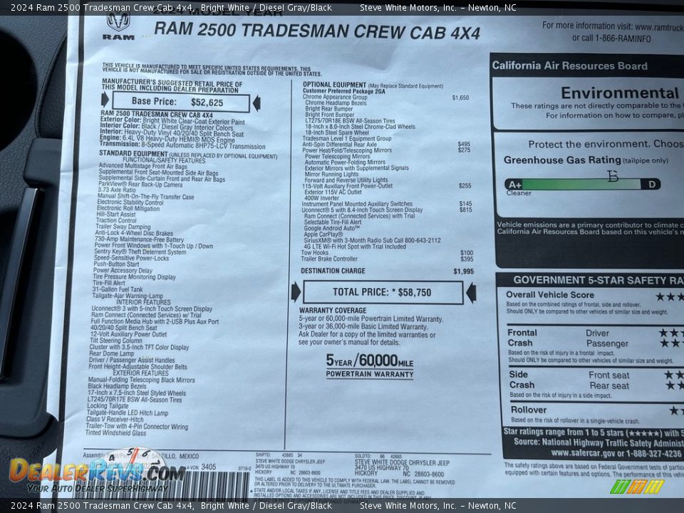 2024 Ram 2500 Tradesman Crew Cab 4x4 Window Sticker Photo #25