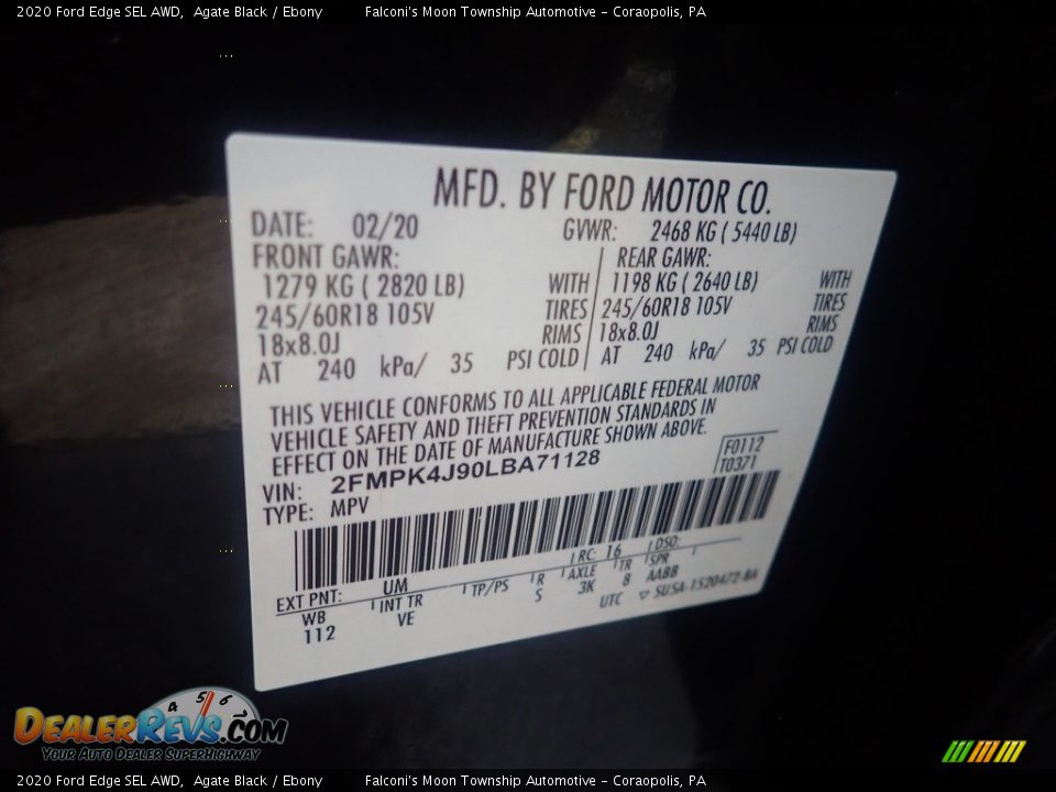 2020 Ford Edge SEL AWD Agate Black / Ebony Photo #26