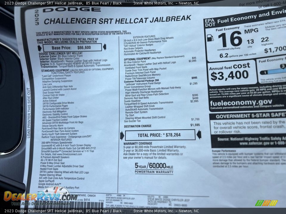 2023 Dodge Challenger SRT Hellcat JailBreak Window Sticker Photo #31