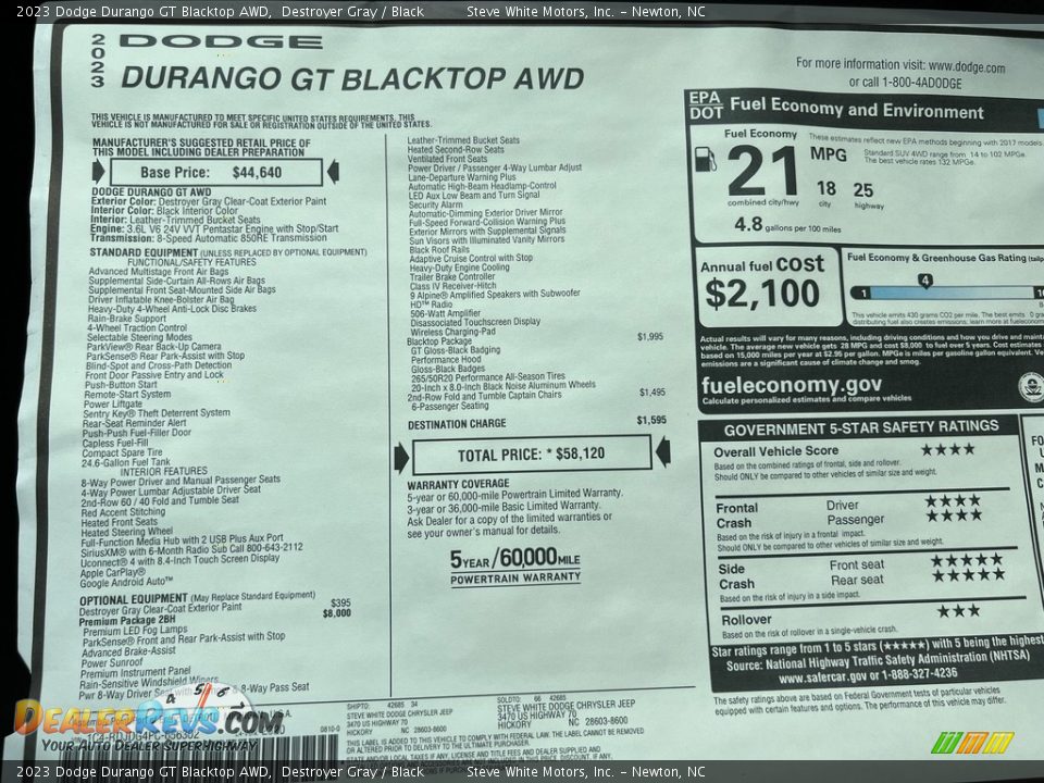 2023 Dodge Durango GT Blacktop AWD Window Sticker Photo #32