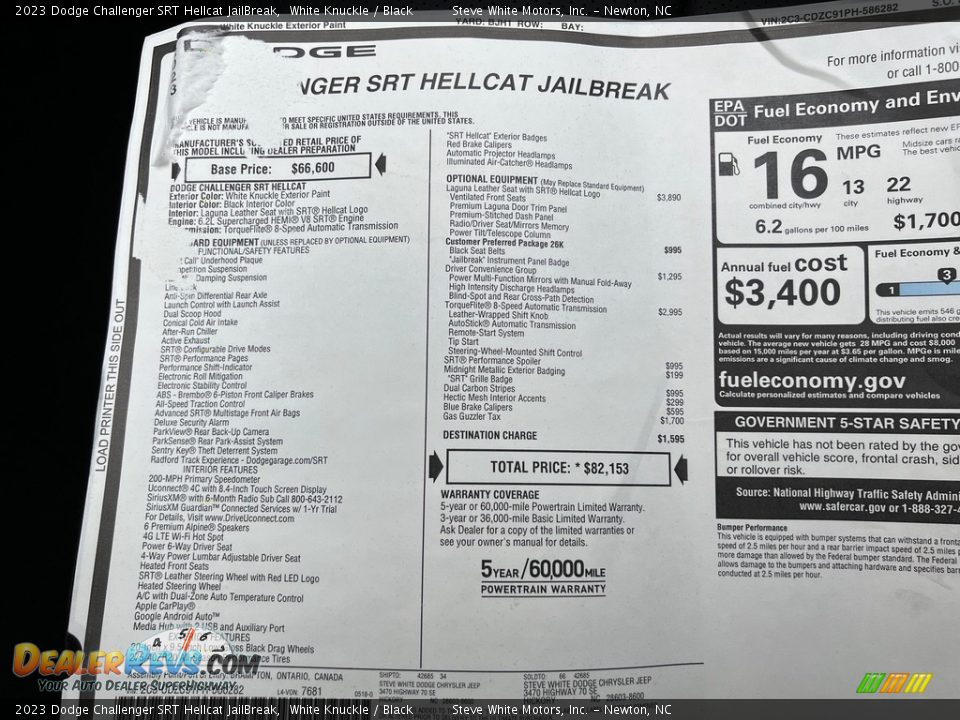 2023 Dodge Challenger SRT Hellcat JailBreak Window Sticker Photo #30