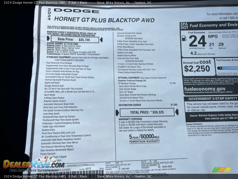 2024 Dodge Hornet GT Plus Blacktop AWD Window Sticker Photo #29