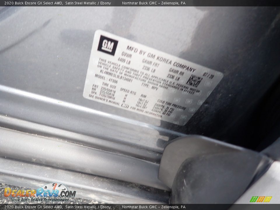2020 Buick Encore GX Select AWD Satin Steel Metallic / Ebony Photo #30