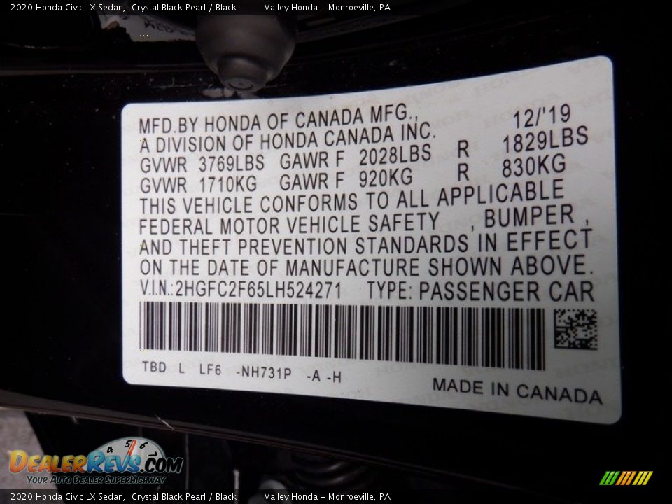 2020 Honda Civic LX Sedan Crystal Black Pearl / Black Photo #24