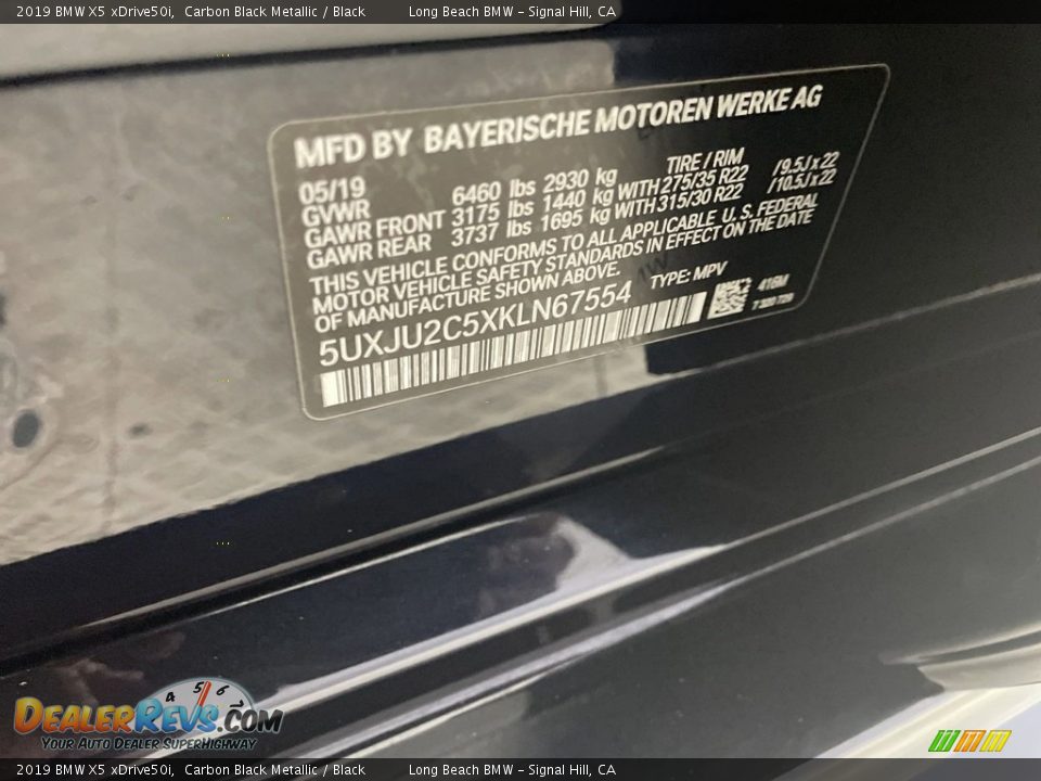 2019 BMW X5 xDrive50i Carbon Black Metallic / Black Photo #35