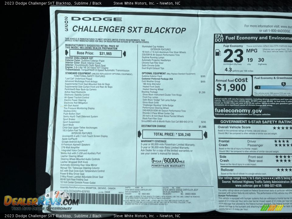2023 Dodge Challenger SXT Blacktop Window Sticker Photo #26