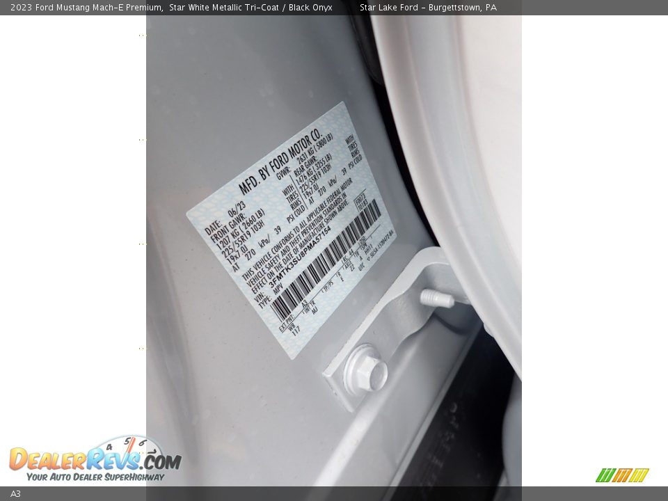 Ford Color Code A3 Star White Metallic Tri-Coat