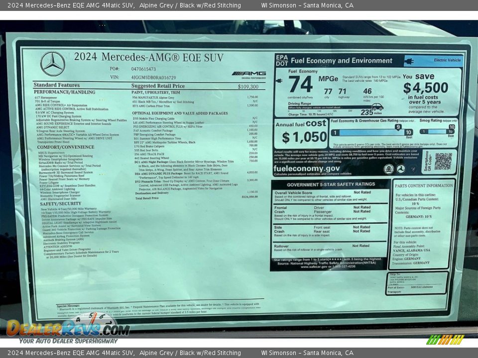 2024 Mercedes-Benz EQE AMG 4Matic SUV Window Sticker Photo #11