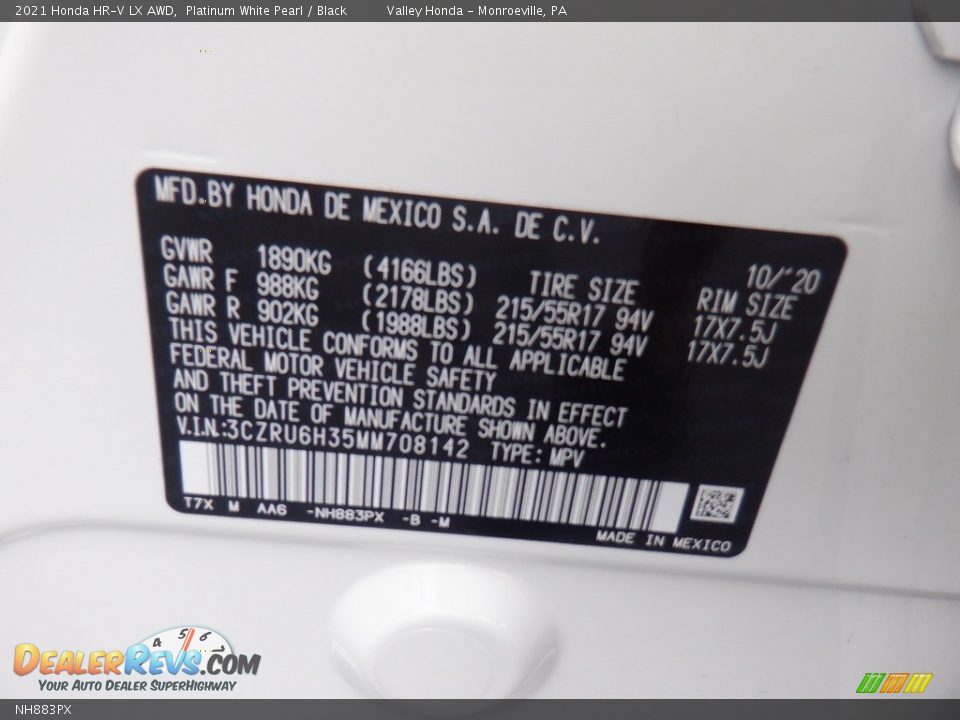 Honda Color Code NH883PX Platinum White Pearl