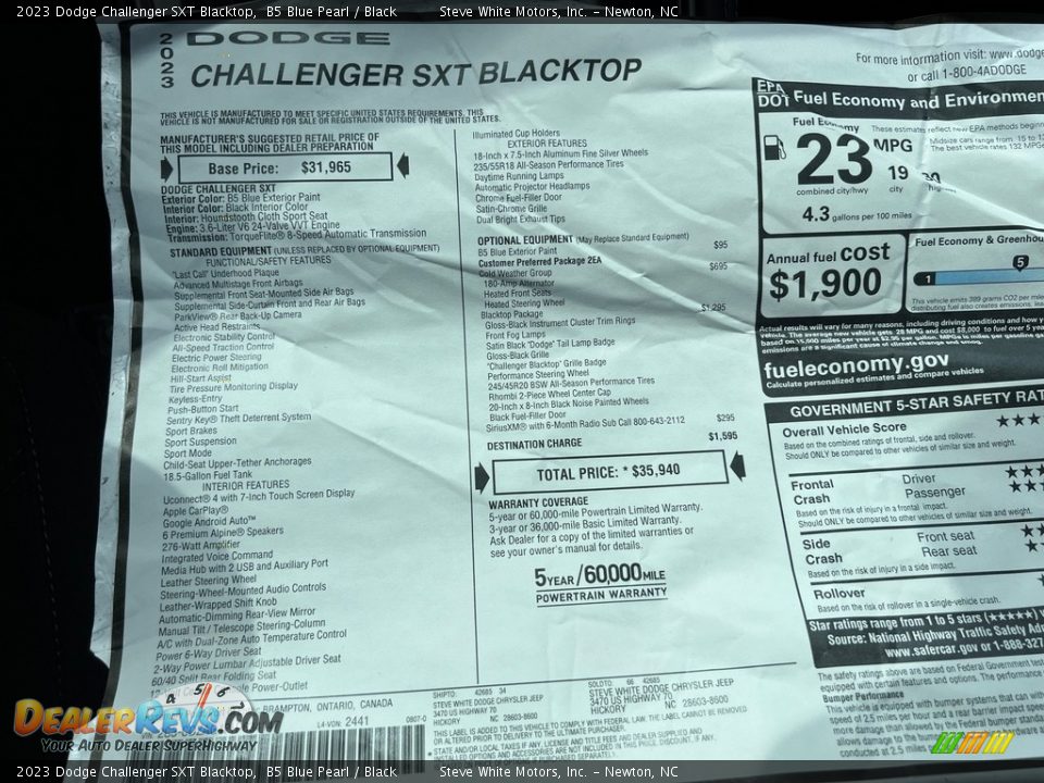 2023 Dodge Challenger SXT Blacktop Window Sticker Photo #26