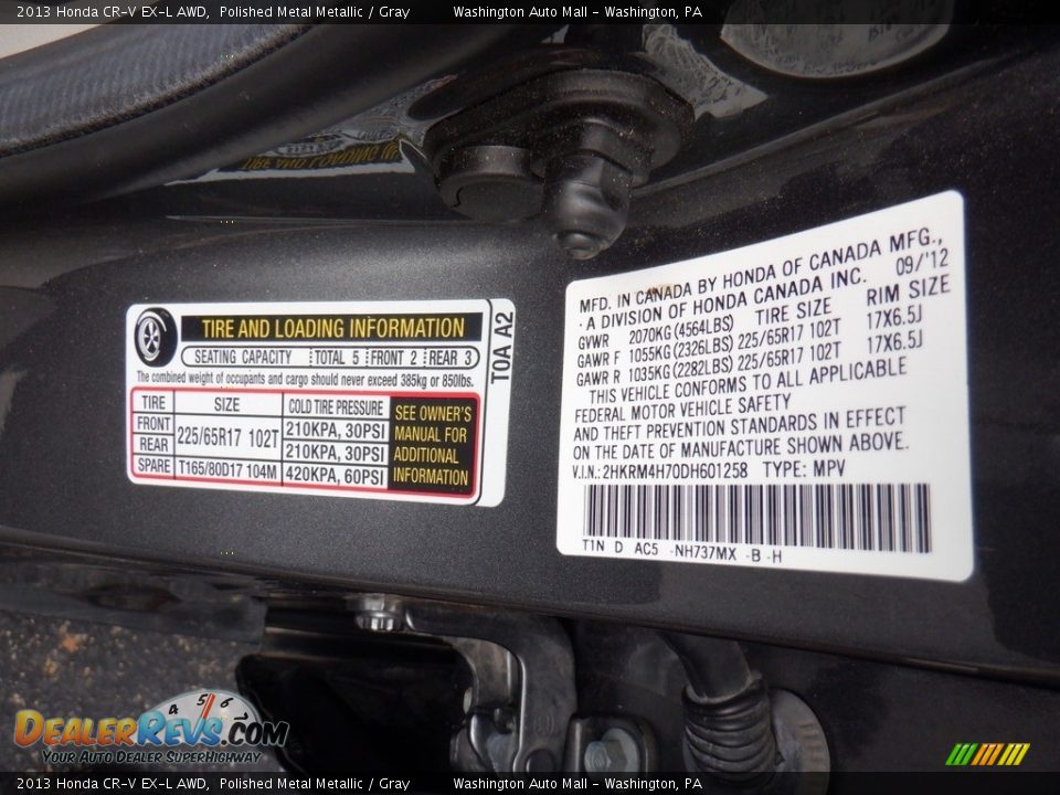 2013 Honda CR-V EX-L AWD Polished Metal Metallic / Gray Photo #32