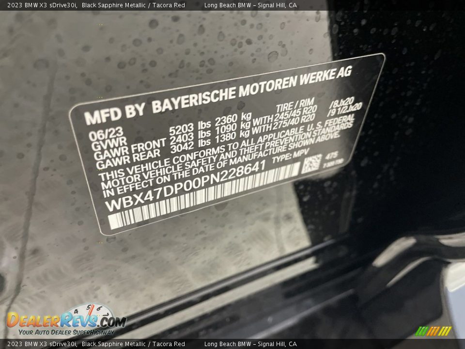 2023 BMW X3 sDrive30i Black Sapphire Metallic / Tacora Red Photo #26