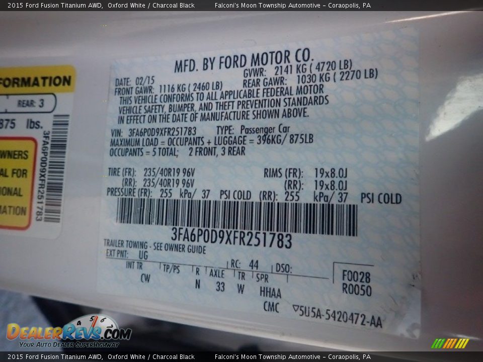 2015 Ford Fusion Titanium AWD Oxford White / Charcoal Black Photo #27