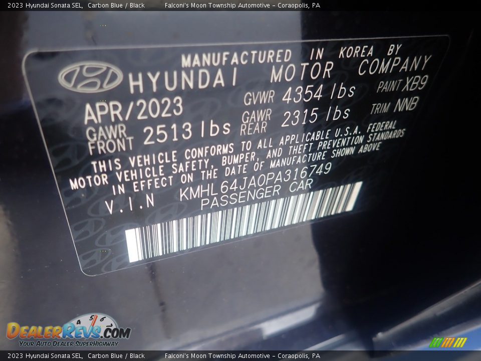 2023 Hyundai Sonata SEL Carbon Blue / Black Photo #18