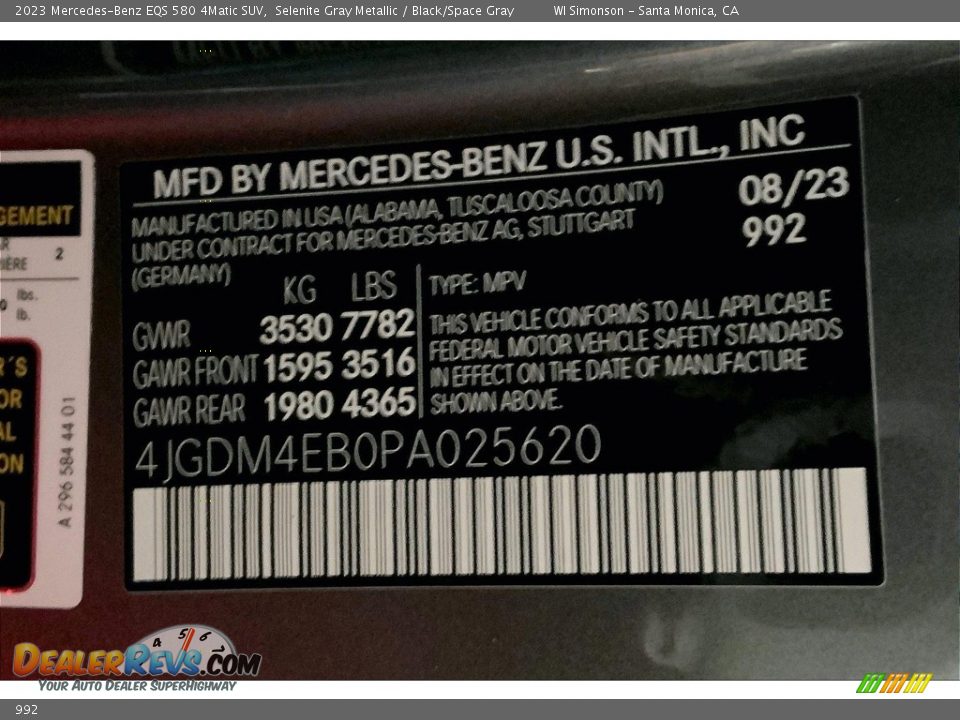 Mercedes-Benz Color Code 992 Selenite Gray Metallic