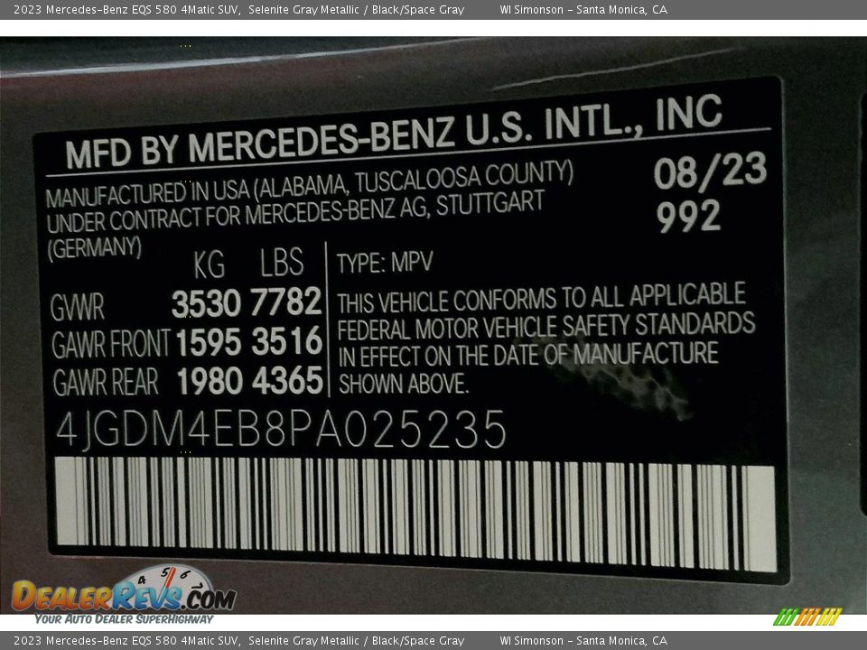 2023 Mercedes-Benz EQS 580 4Matic SUV Selenite Gray Metallic / Black/Space Gray Photo #10