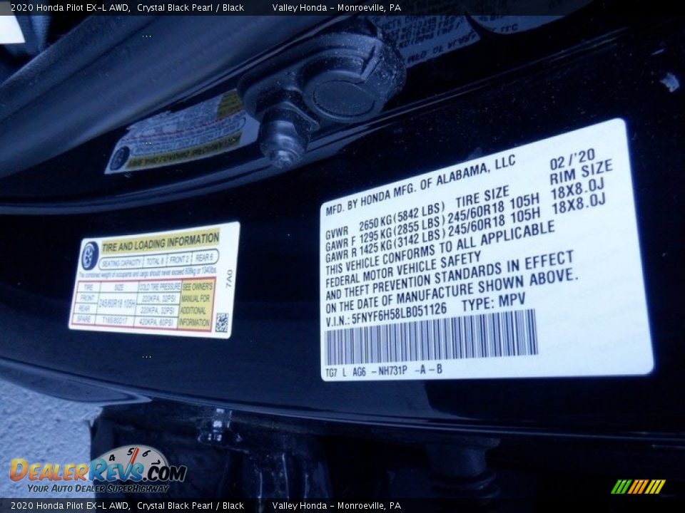 2020 Honda Pilot EX-L AWD Crystal Black Pearl / Black Photo #34